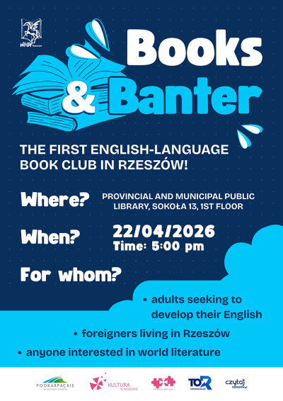 Grafika promująca spotkanie klubu Books & banter IV 2026